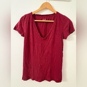 J. Crew Maroon Short Sleeve V-Neck Tee